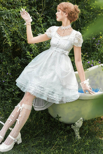 ホワイティトップス＋ストラップロリータドレス＋ヘアアクセサリー