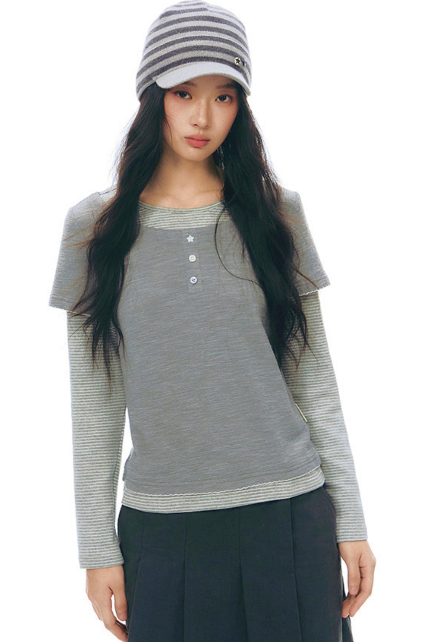 コントラストカラーレイヤートップス