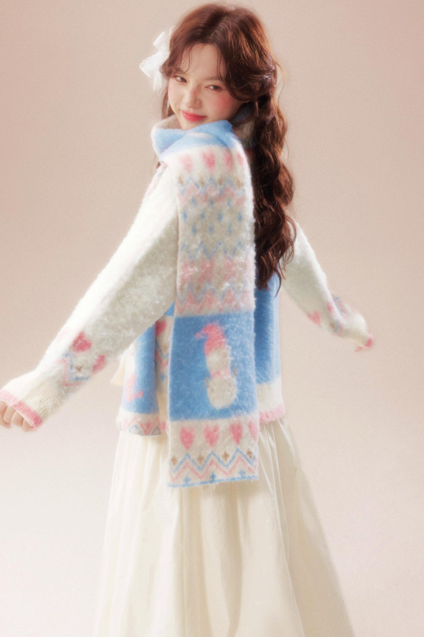 Sweet Fair Isle Sweater Cardigan + Scarf