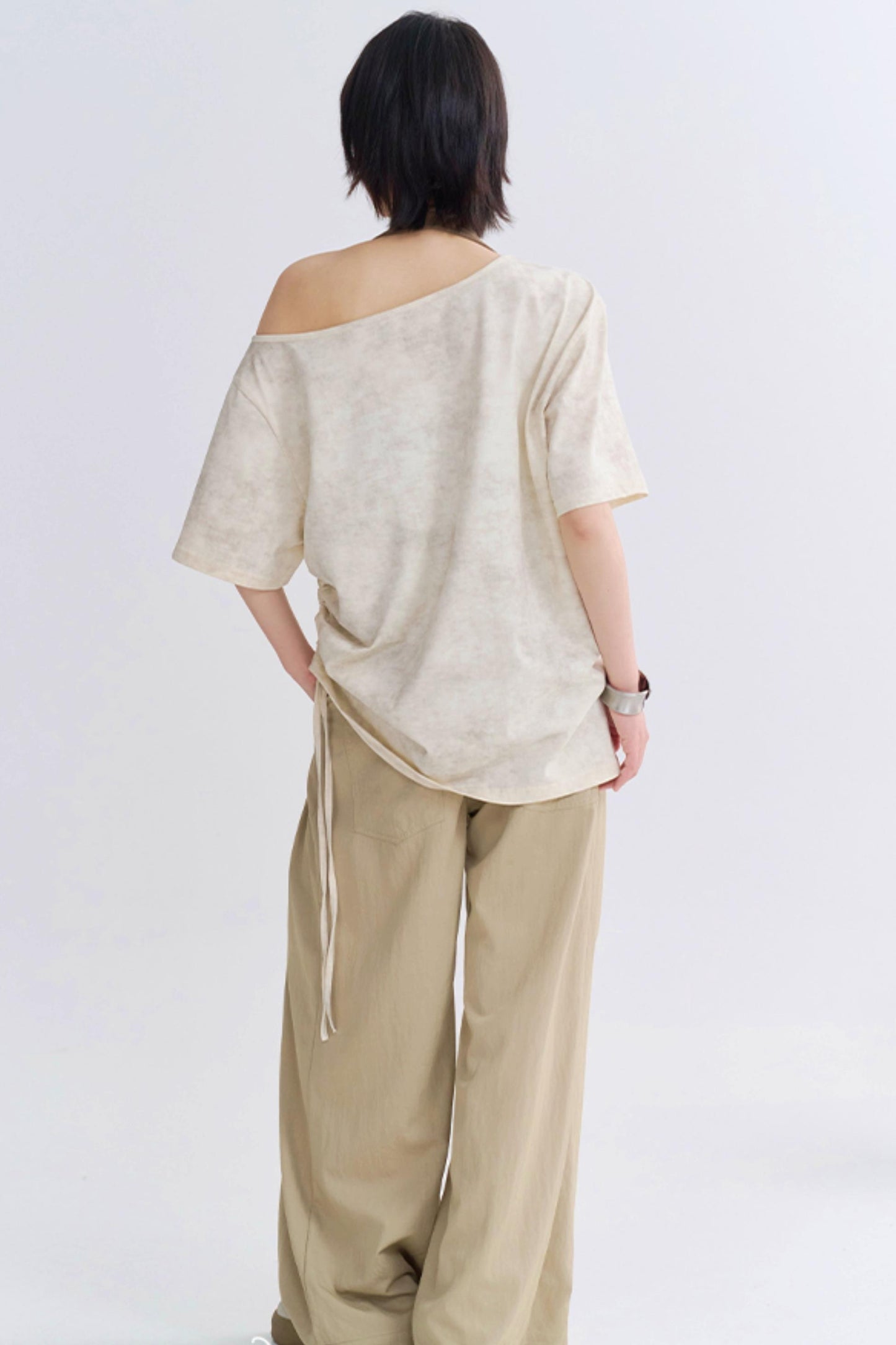 Wide Neck Butterfly Print Tee Shirt