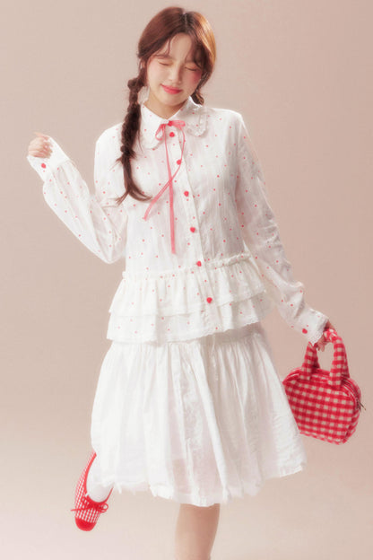 ガーデニアウィスパリングレースブラウス+ポルカドットスカート