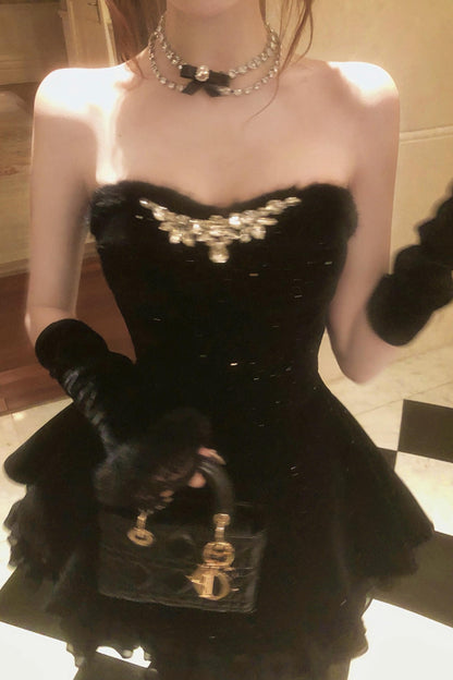 French off-the-shoulder dress + shawl + sleeves