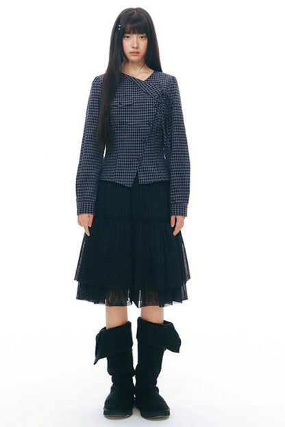 Y2Kリトルチェックドシャツ+スカート