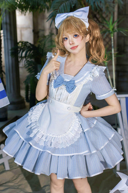 Klassisches maritimes Dienstmädchen-Lolita-Kleid + Accessoires