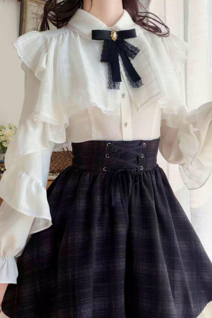 エレガント地雷レースブラウス+スカート