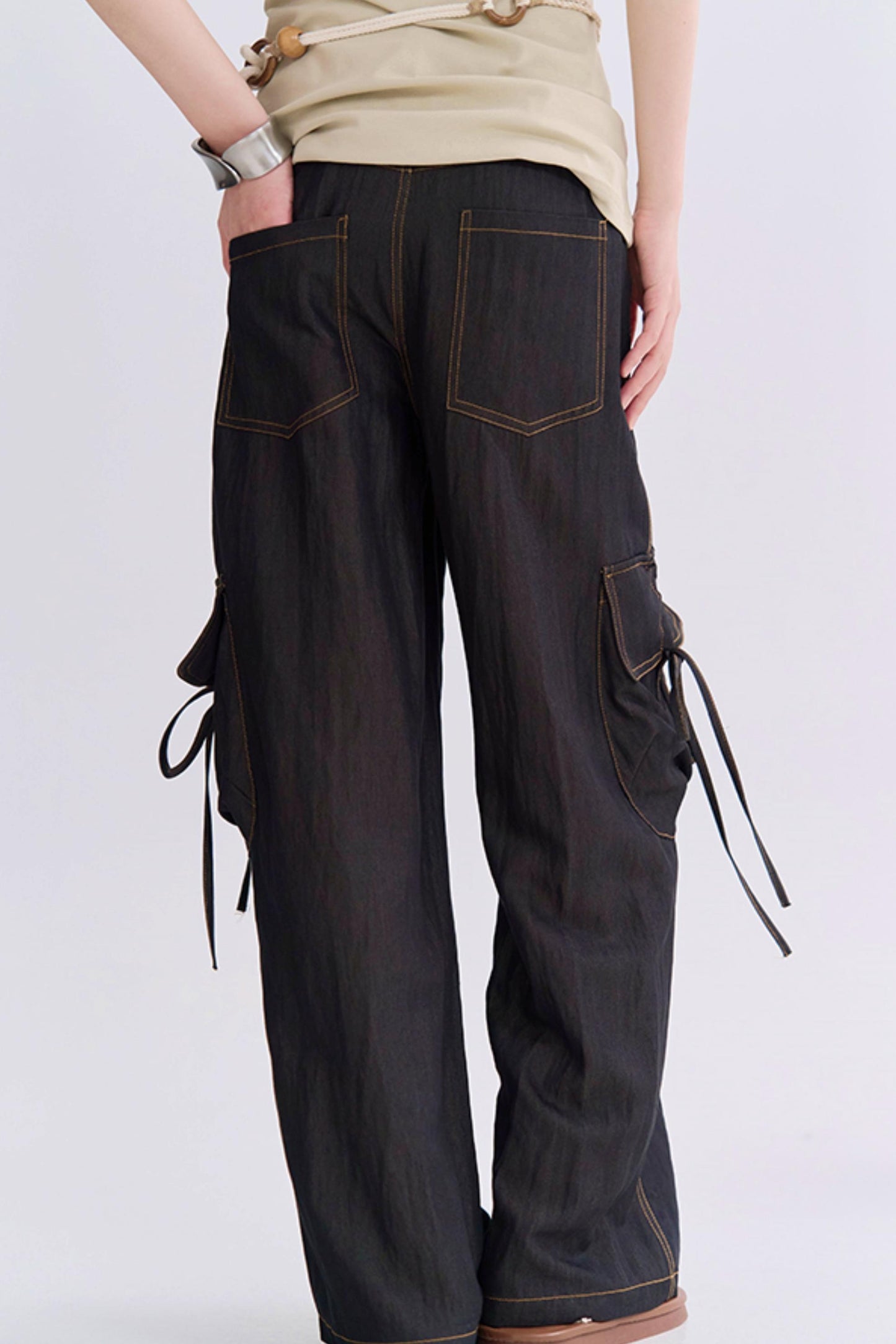 レースアップワイドレッグカーゴパンツ