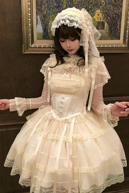 Weißes Korsett-Prinzessin-Lolita-Kleid + Outerwear + Accessoires