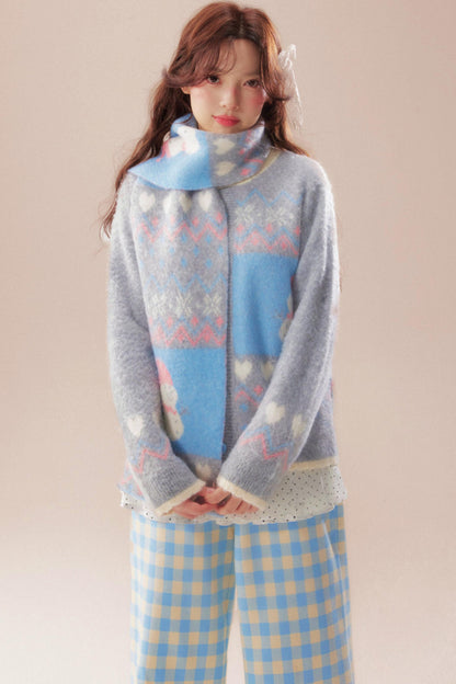 Sweet Fair Isle Sweater Cardigan + Scarf