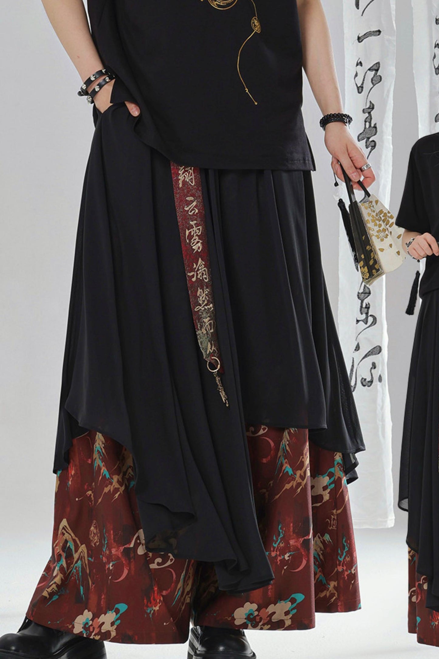 Gold Dragon Embroidered Choker Top (with Cups) + Chinese-Style Wide-Leg Pants