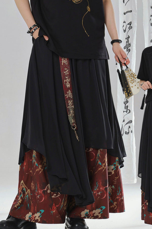 Gold Dragon Embroidered Choker Top (with Cups) + Chinese-Style Wide-Leg Pants