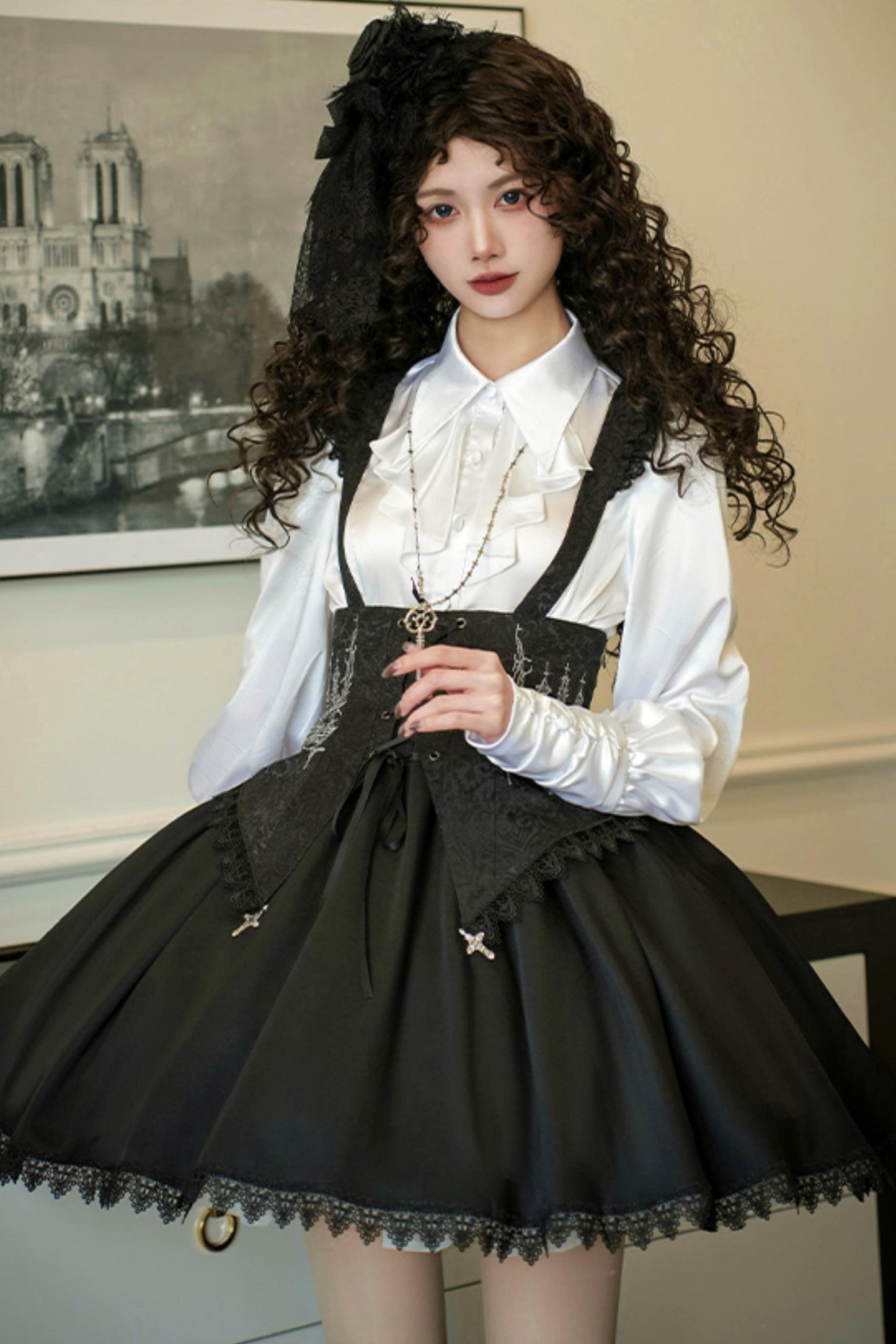 Conjunto de vestido y camisa con sujetador de muelles góticos