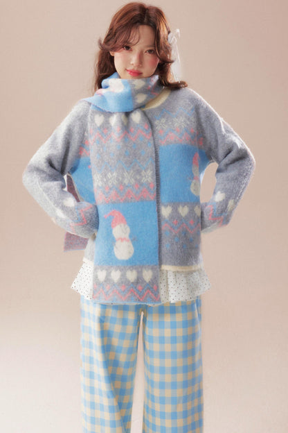 Sweet Fair Isle Sweater Cardigan + Scarf