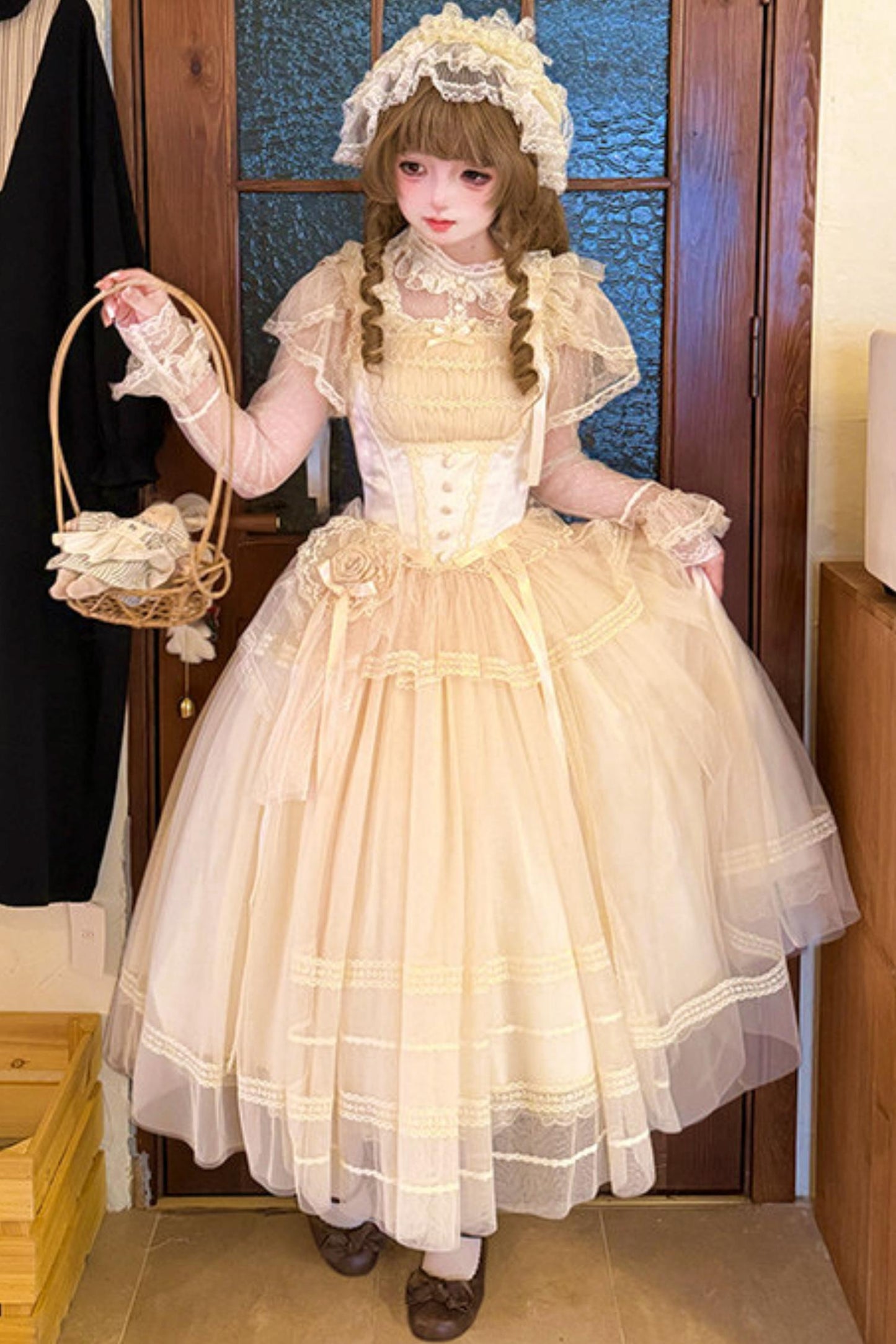 Weißes Korsett-Prinzessin-Lolita-Kleid + Outerwear + Accessoires