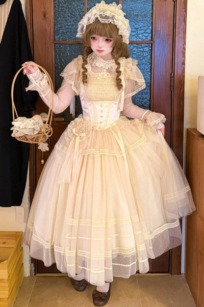 Weißes Korsett-Prinzessin-Lolita-Kleid + Outerwear + Accessoires