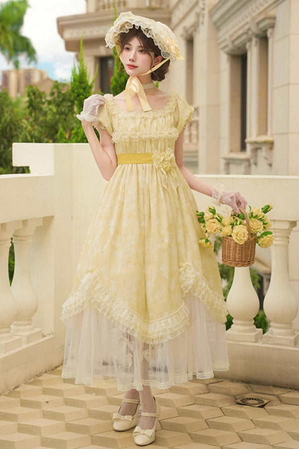 Romantic flower Lolita dress + jumper skirt + cardigan + hair accessories