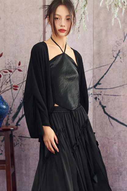 Cárdigan transparente de manga dolmán blanco/negro