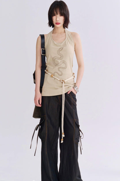 レースアップワイドレッグカーゴパンツ