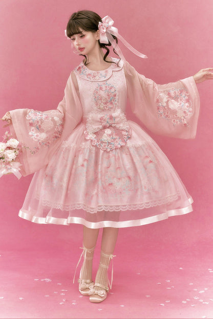Qipao con conigli e pesche+top+capispalla+accessori