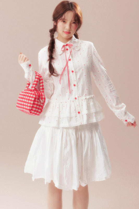 ガーデニアウィスパリングレースブラウス+ポルカドットスカート