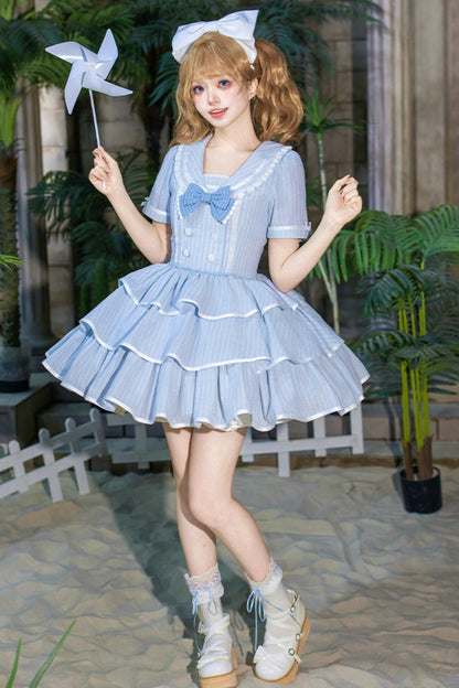 Klassisches maritimes Dienstmädchen-Lolita-Kleid + Accessoires