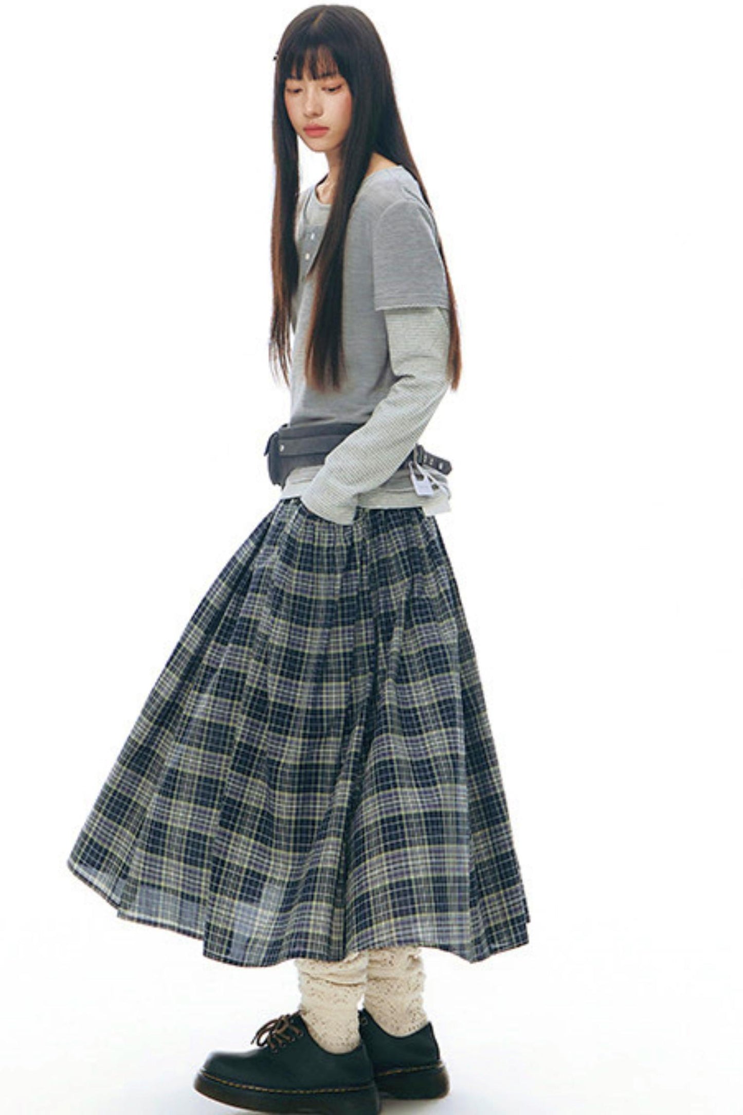 チェックレトロミディスカート