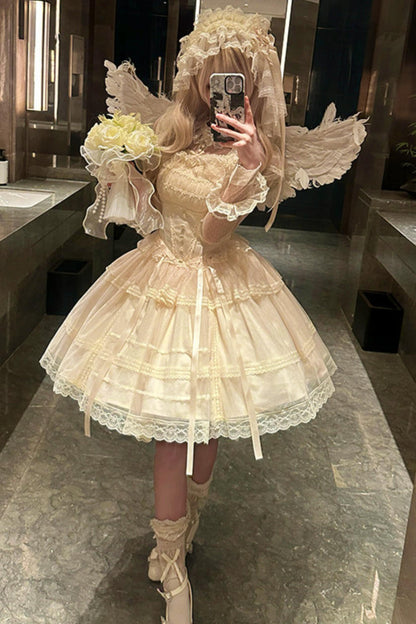 Weißes Korsett-Prinzessin-Lolita-Kleid + Outerwear + Accessoires