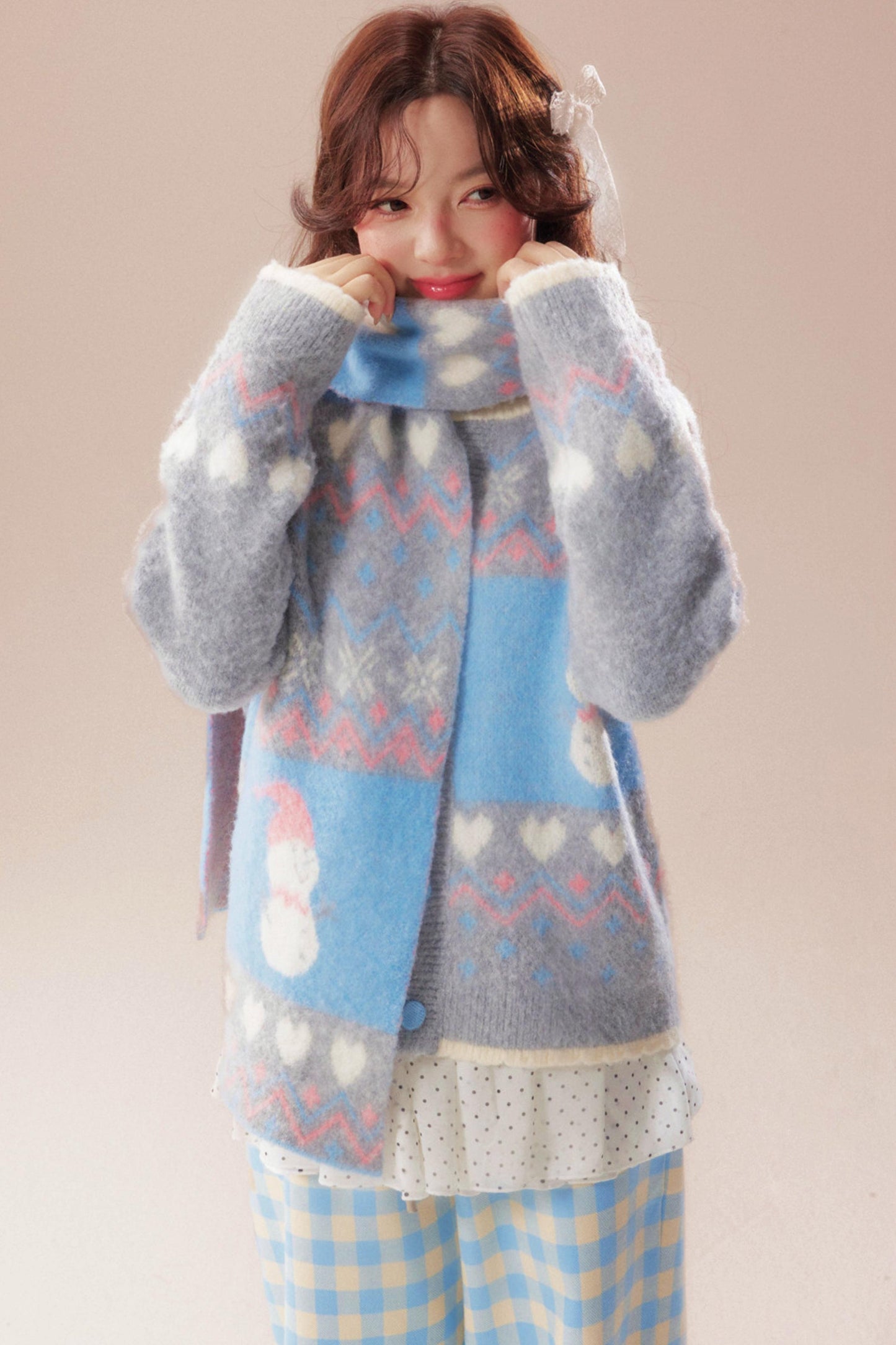 Sweet Fair Isle Sweater Cardigan + Scarf