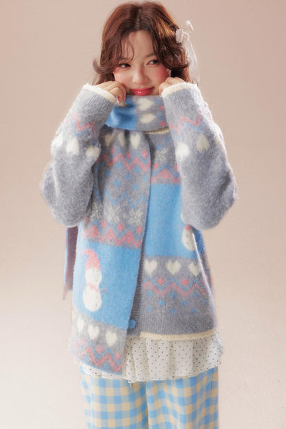 Sweet Fair Isle Sweater Cardigan + Scarf