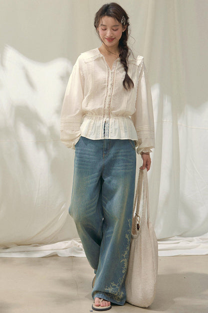Laser Embossed Vintage Jeans