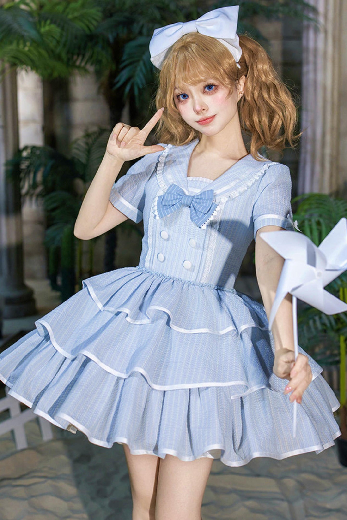 Klassisches maritimes Dienstmädchen-Lolita-Kleid + Accessoires