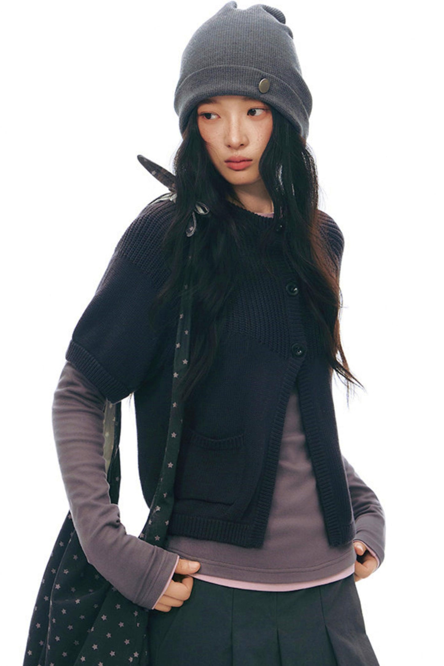 Y2Kボタンレイヤードトップス