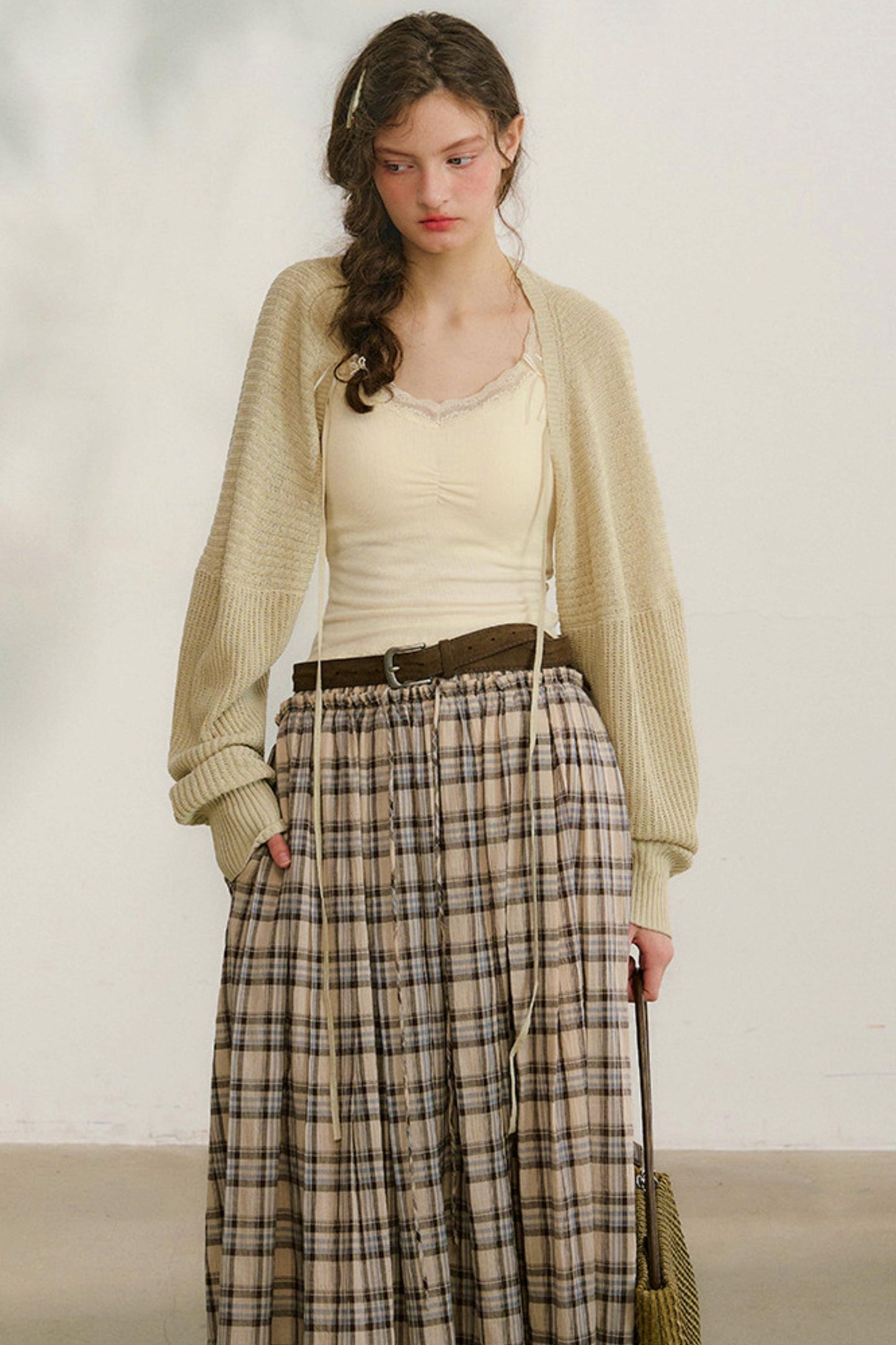 コットンレースチェックスカート