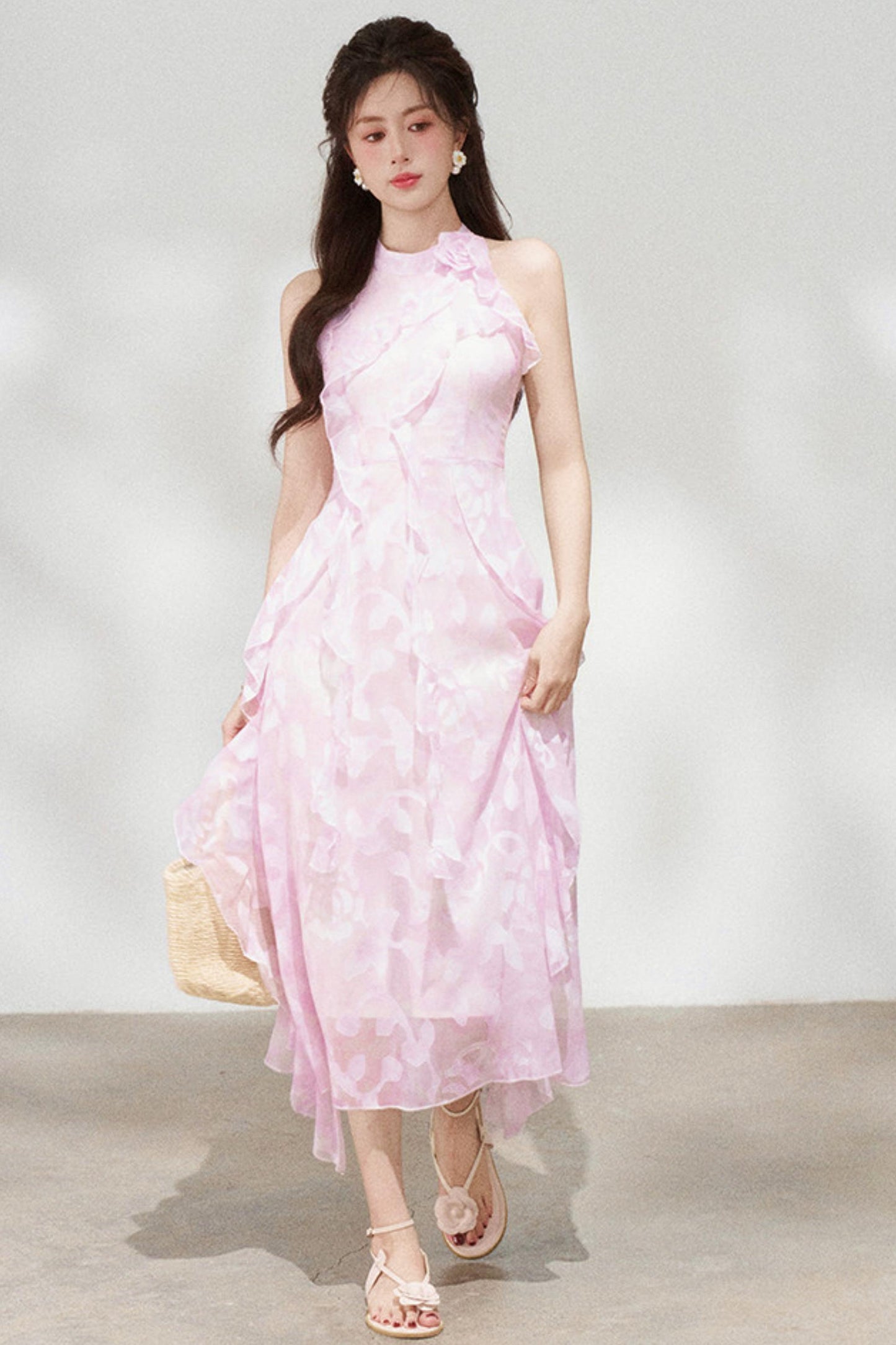 Ruffled Green Chiffon Dress + Outerwear