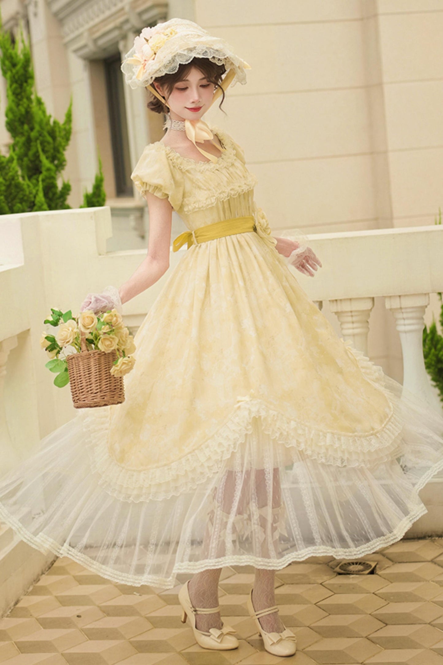 Romantic flower Lolita dress + jumper skirt + cardigan + hair accessories