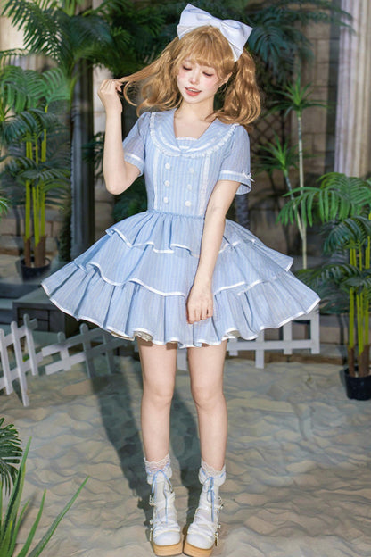 Klassisches maritimes Dienstmädchen-Lolita-Kleid + Accessoires