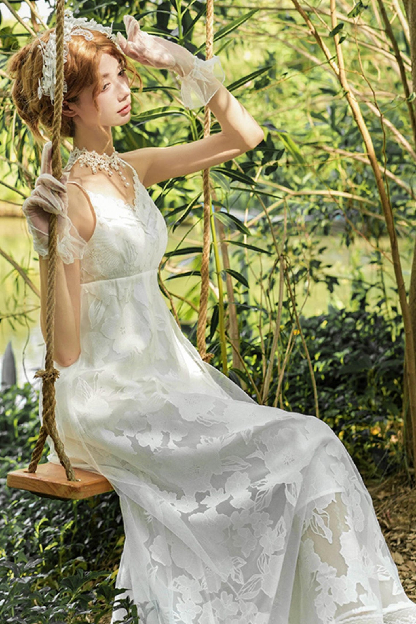 ホワイティトップス＋ストラップロリータドレス＋ヘアアクセサリー