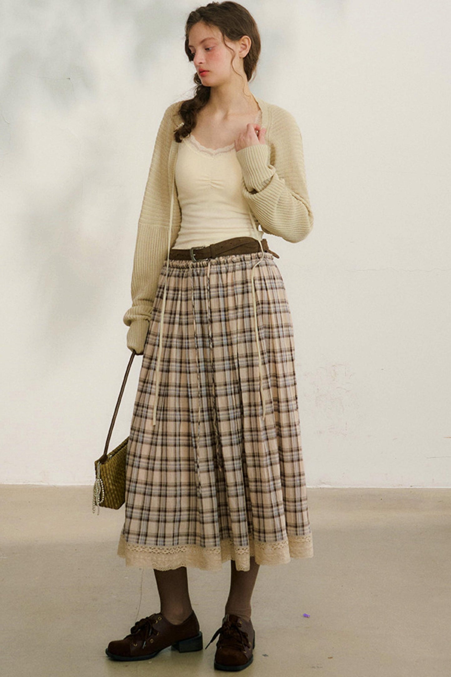 コットンレースチェックスカート