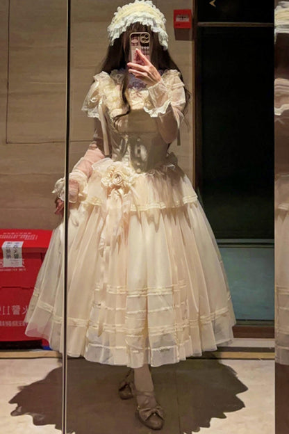 Weißes Korsett-Prinzessin-Lolita-Kleid + Outerwear + Accessoires