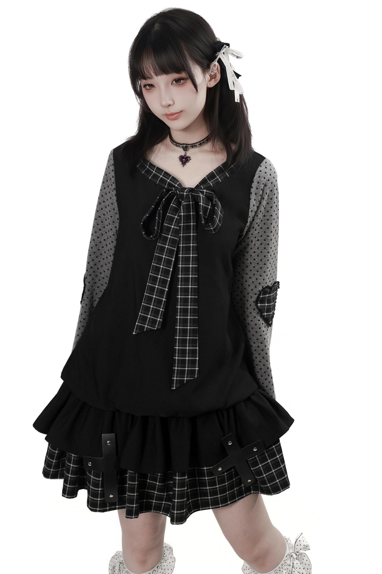 サブカルポルカドットドレス+トップス+スカート