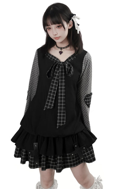 サブカルポルカドットドレス+トップス+スカート