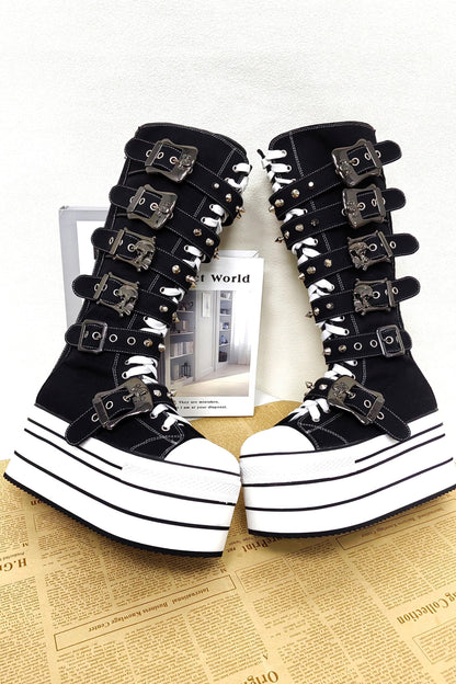 Punk-Canvas-Plateaustiefel
