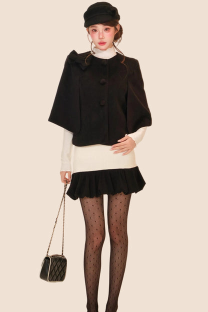 Monochrome Floral Cape Dress + Outerwear