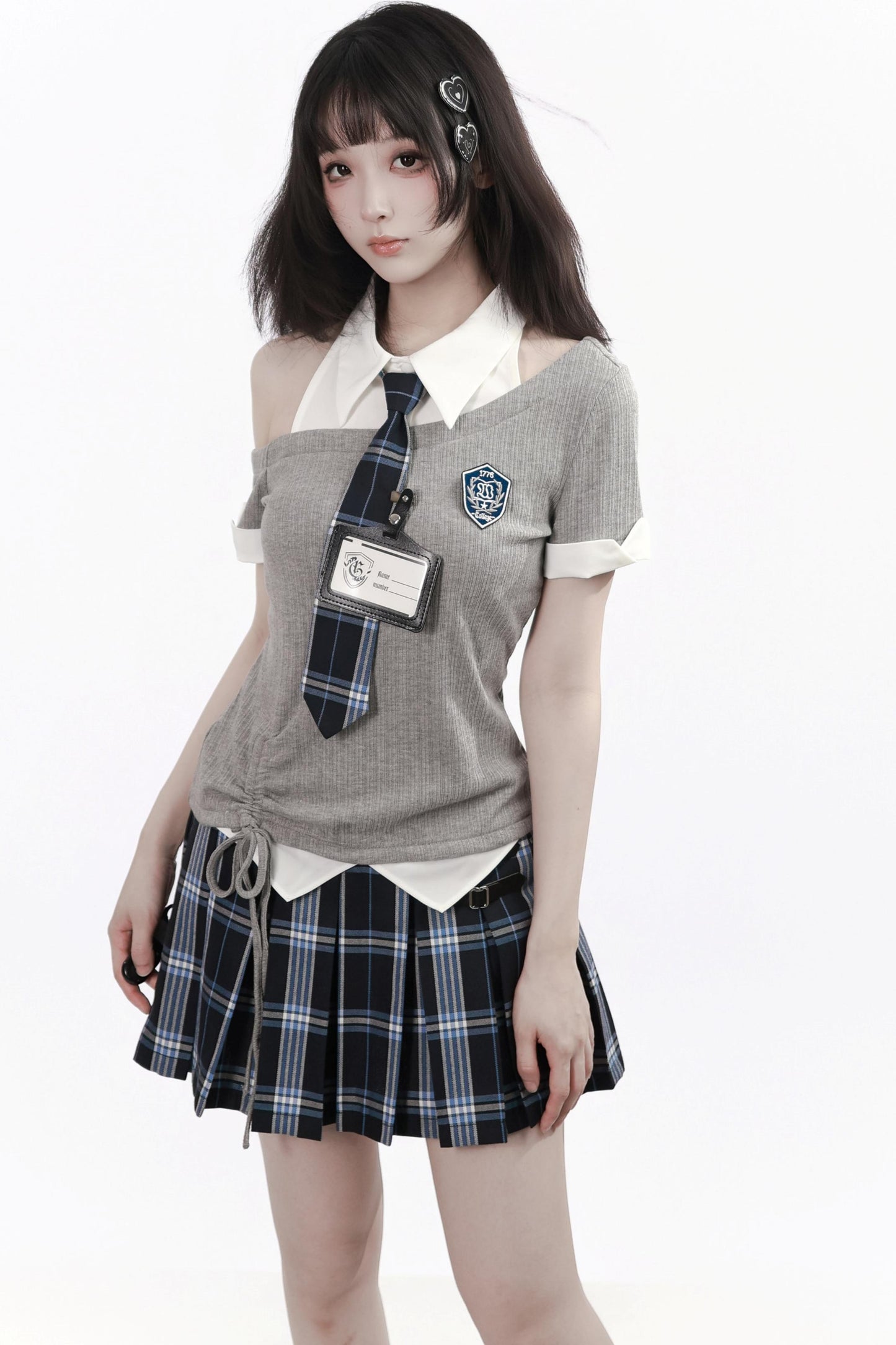 Asymmetrical School Uniform Set with Tie