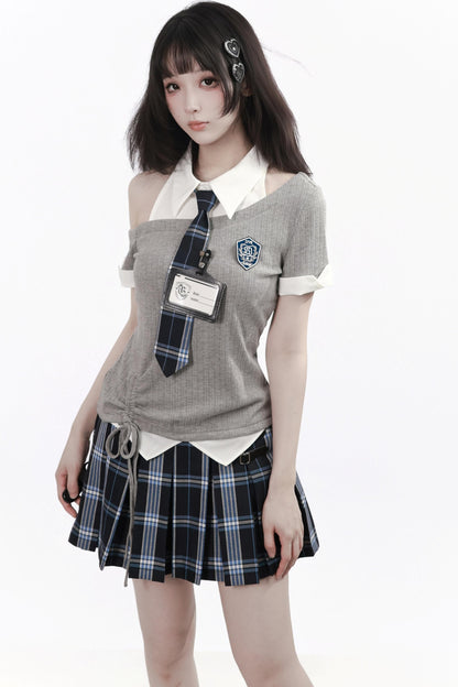 Asymmetrical School Uniform Set with Tie