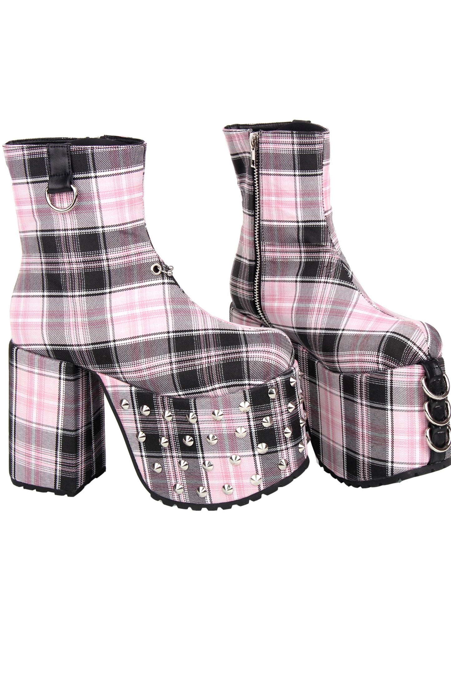 Karierte Stoffstiefel mit Blockabsatz