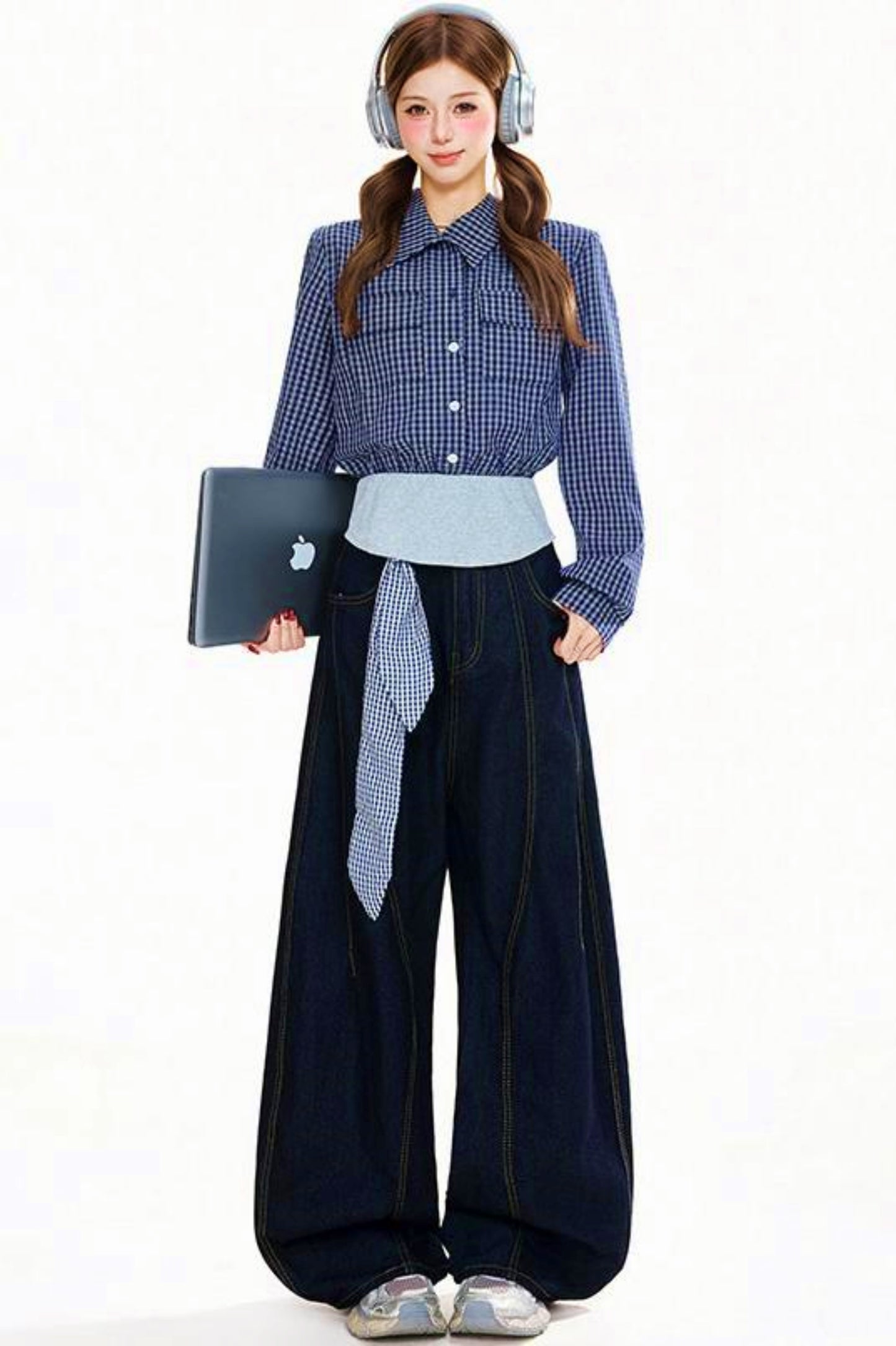 Tie Ribbon Wide Denim Pants