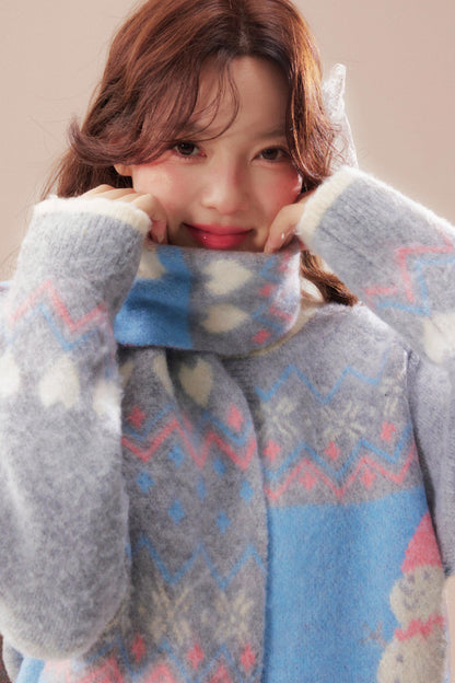 Sweet Fair Isle Sweater Cardigan + Scarf