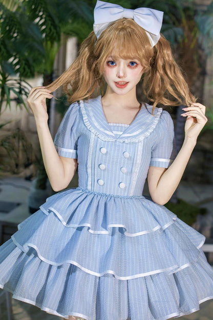 Klassisches maritimes Dienstmädchen-Lolita-Kleid + Accessoires