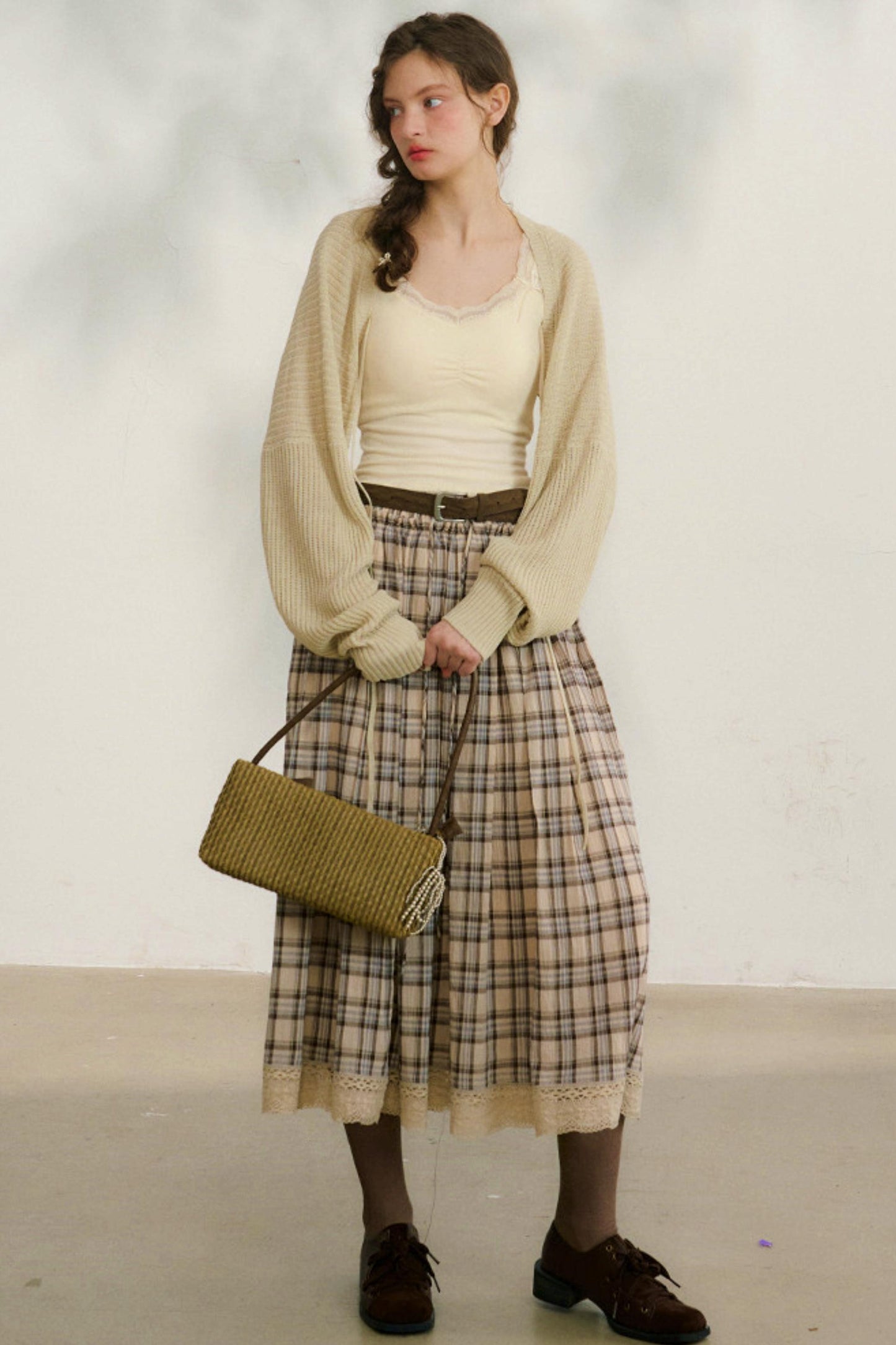 コットンレースチェックスカート