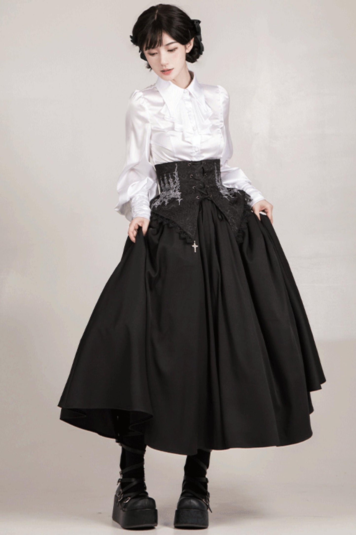 Conjunto de vestido y camisa con sujetador de muelles góticos